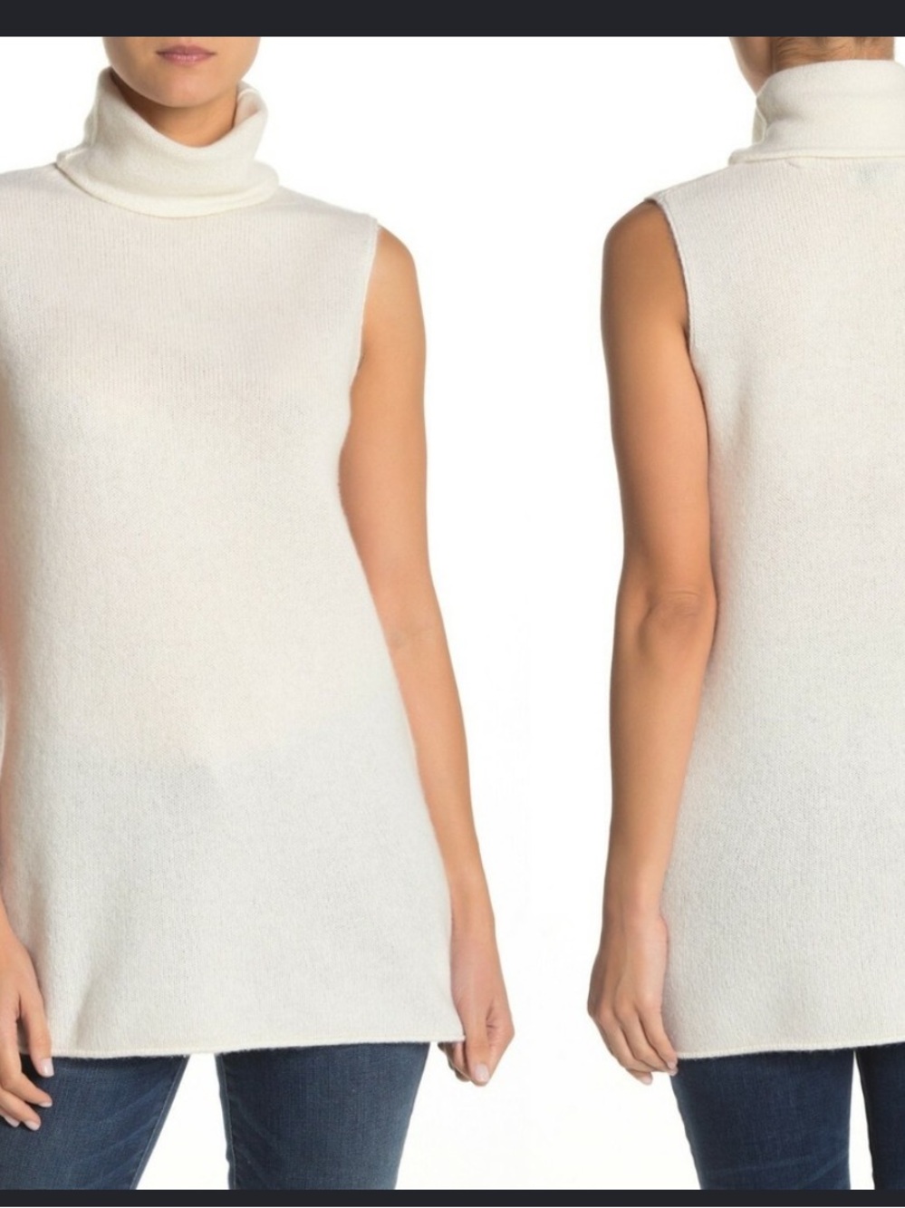 Vince size s Ultra Soft 100% Cashmere‎ Sleeveless Turtleneck Sweater ivory white